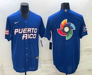 Mens Puerto Rico Baseball 2023 Royal World Big Logo With Patch Classic Stitched Jerseys